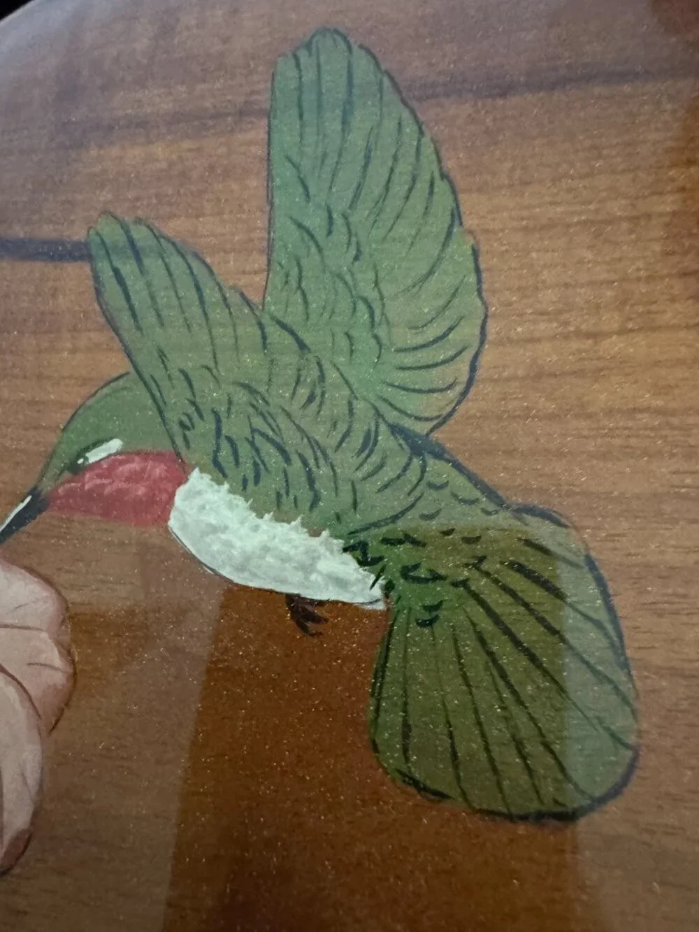 Vintage Myrtlewood Art Panel Plaque Hummigbird and Flower